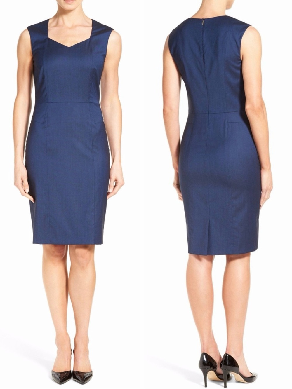 BOSS by Hugo Boss "Delura" Stretch Wool Blend Sheath Dress - size 10 - blue